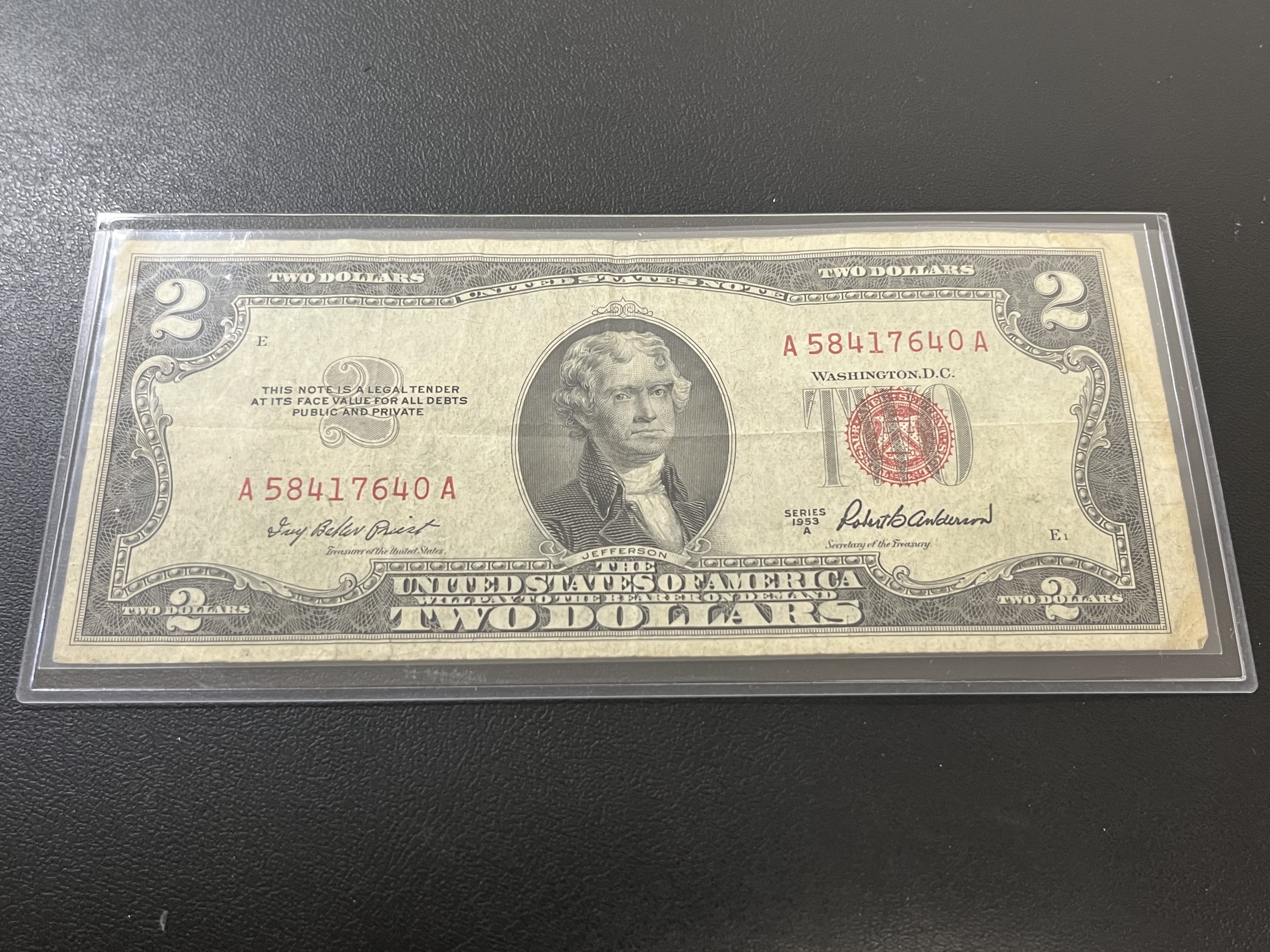 1953 A 2 DOLLAR RED SEAL - CURRENCY $2 NOTE