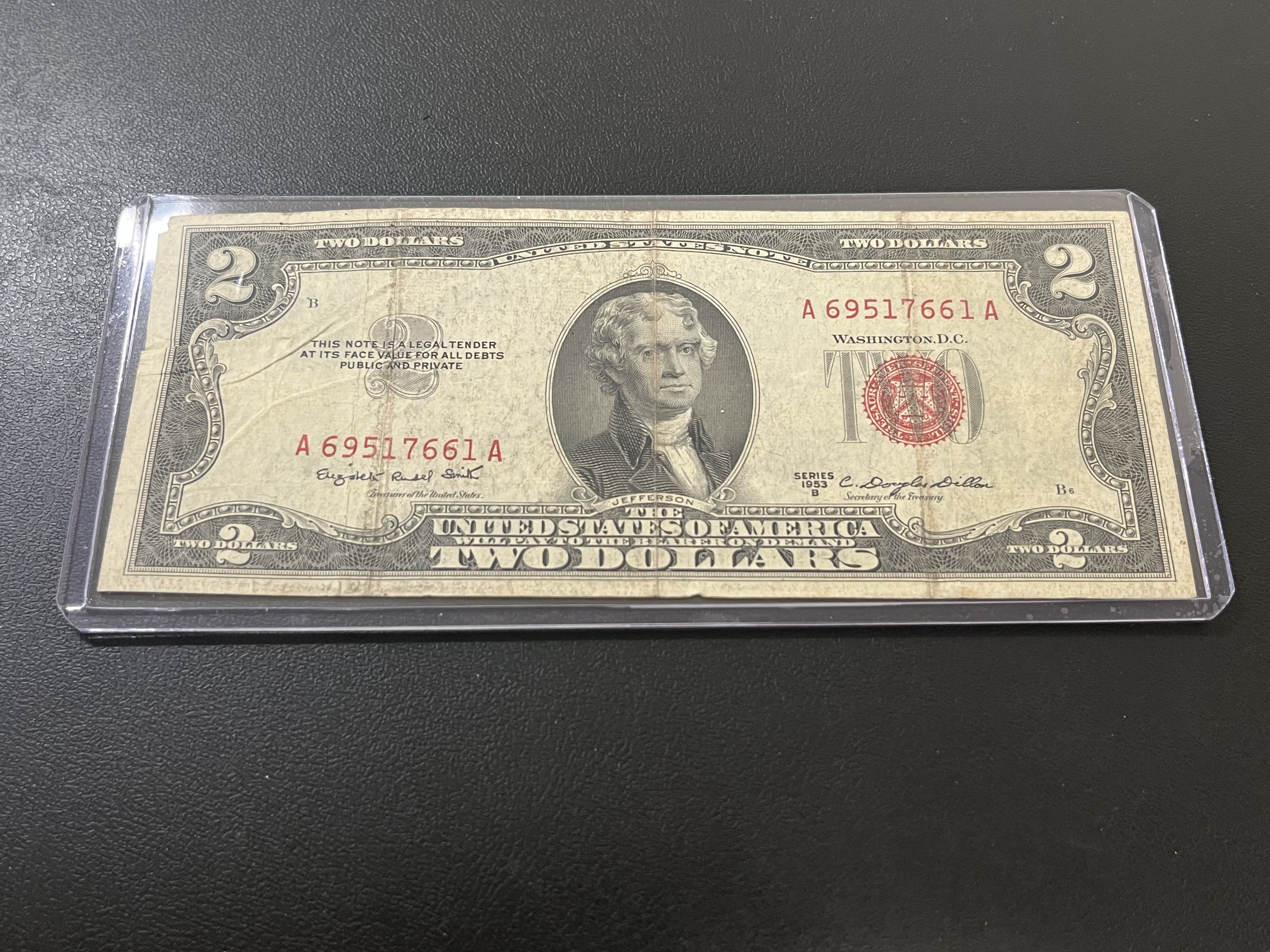 1953 B 2 DOLLAR RED SEAL - CURRENCY $2 NOTE