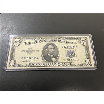 1953 A 5 DOLLAR SILVER CERTIFICATE - CURRENCY $5 NOTE
