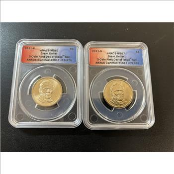 2011 P + D GRANT PRESIDENTIAL DOLLAR ANACS MS-67 - GRADED 2 COIN SET
