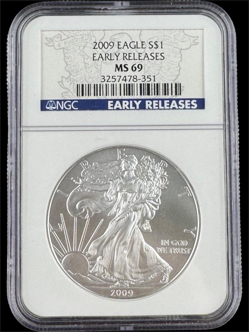 2009 Silver Eagle MS69 Early Releases NGC Graded