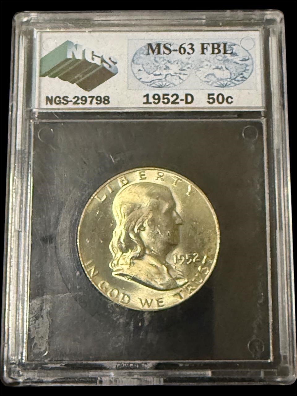 1952-D Ben Franklin Silver Half Dollar MS-63 FBI