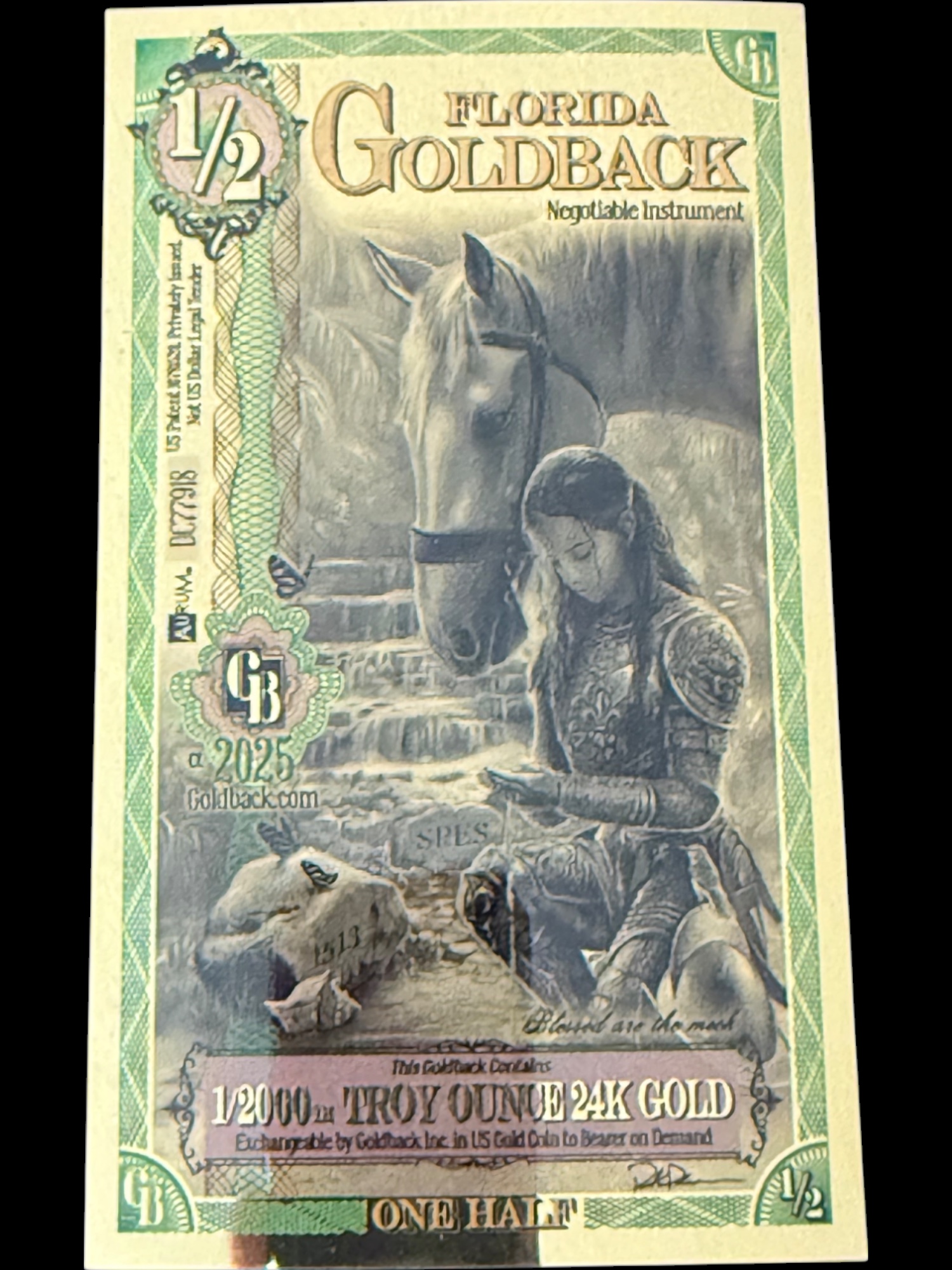 1/2 Florida Goldback 1/2000th Troy Ounce 24K Gold