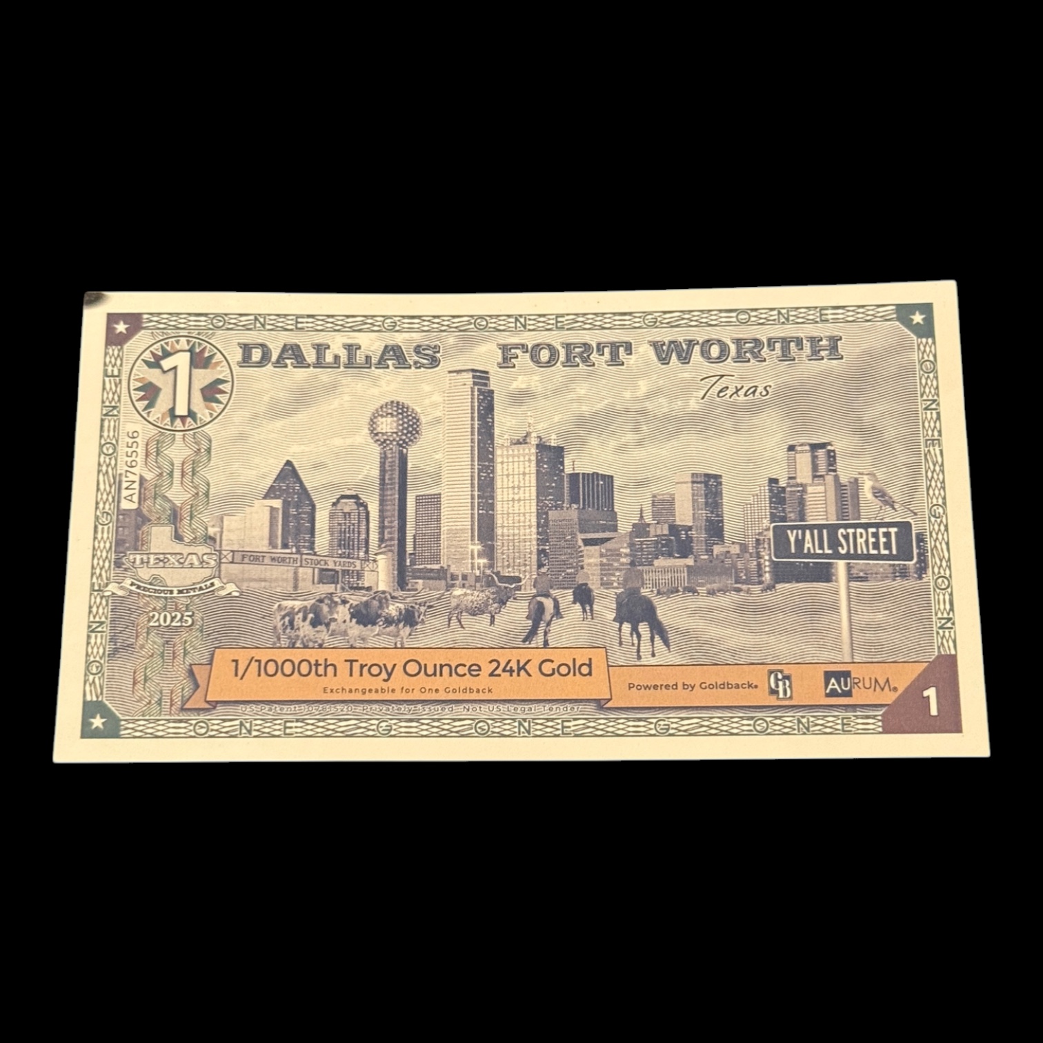 1 Dallas/Fort Worth GoldBack 1/1000th Troy Ounce 24K Gold