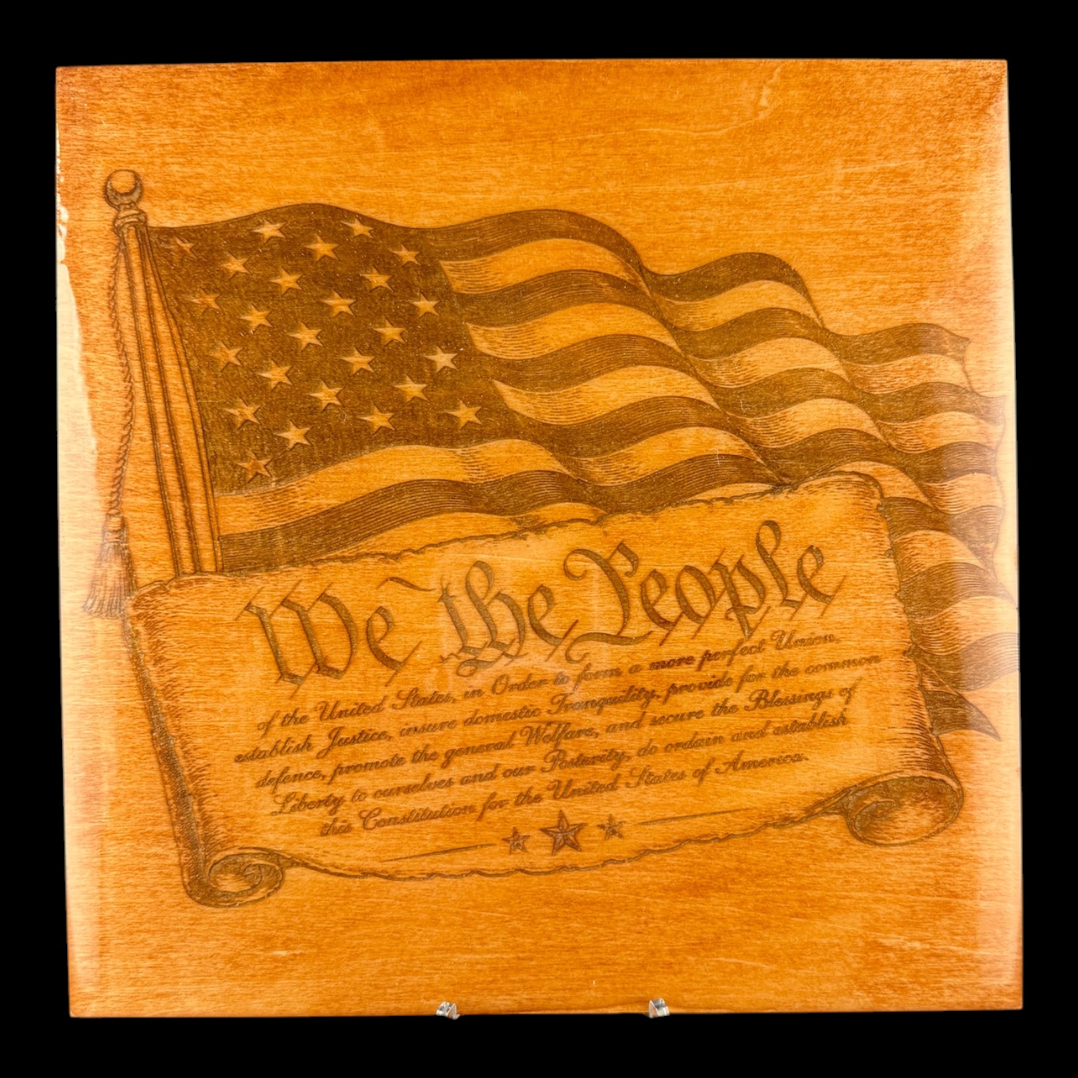 We The People Wooden Sign | Constitution Wall Art | American Flag Decor | Patriotic Engraved Wood Plaque | Founding Fathers Gift 8 by 8