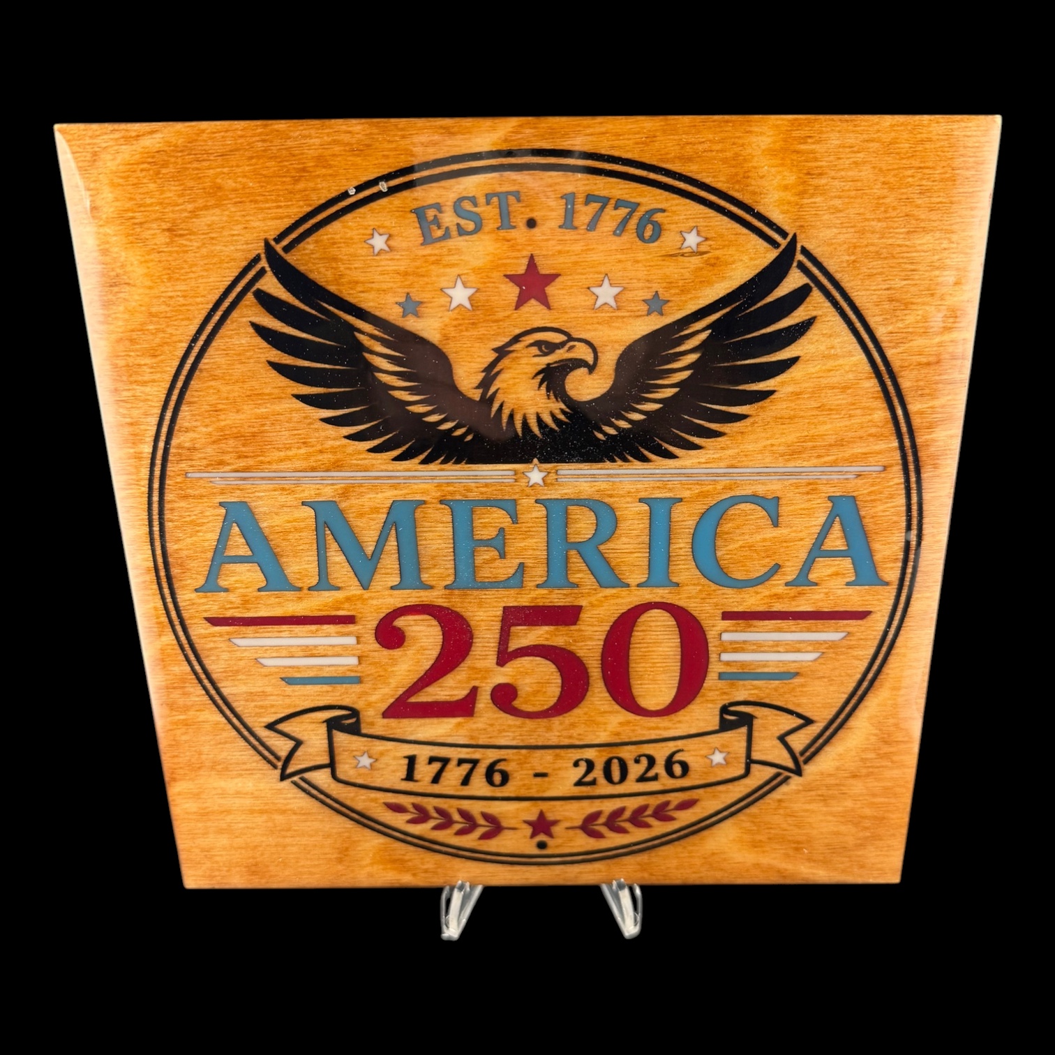 America 250 Wooden Sign | 1776-2026 Semiquincentennial Decor | Patriotic Eagle Wall Art | USA 250th Anniversary Plaque | Fourth of July Gift