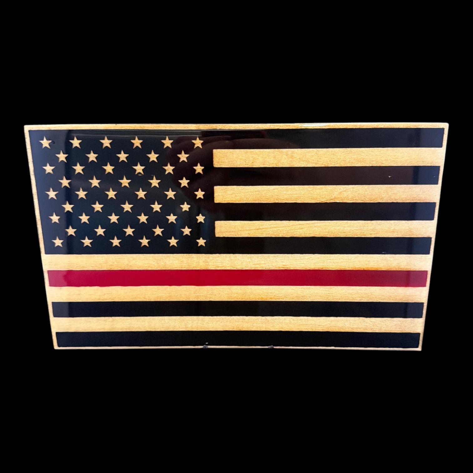 Thin Red Line American Flag Wood Sign | Firefighter Flag Decor | Laser Engraved Patriotic Plaque | Firefighter Gift | First Responder Wall Art