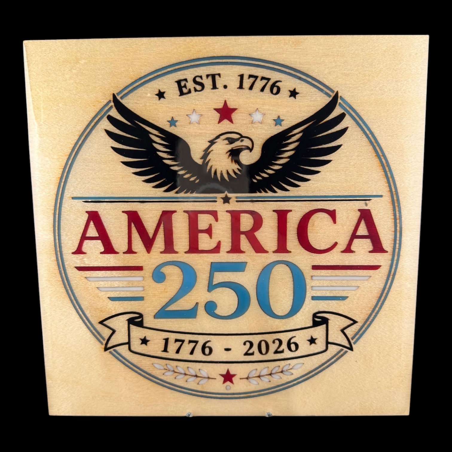 America 250 Wooden Sign | 1776-2026 Semiquincentennial Decor | Patriotic Eagle Wall Art | USA 250th Anniversary Plaque | Fourth of July Gift