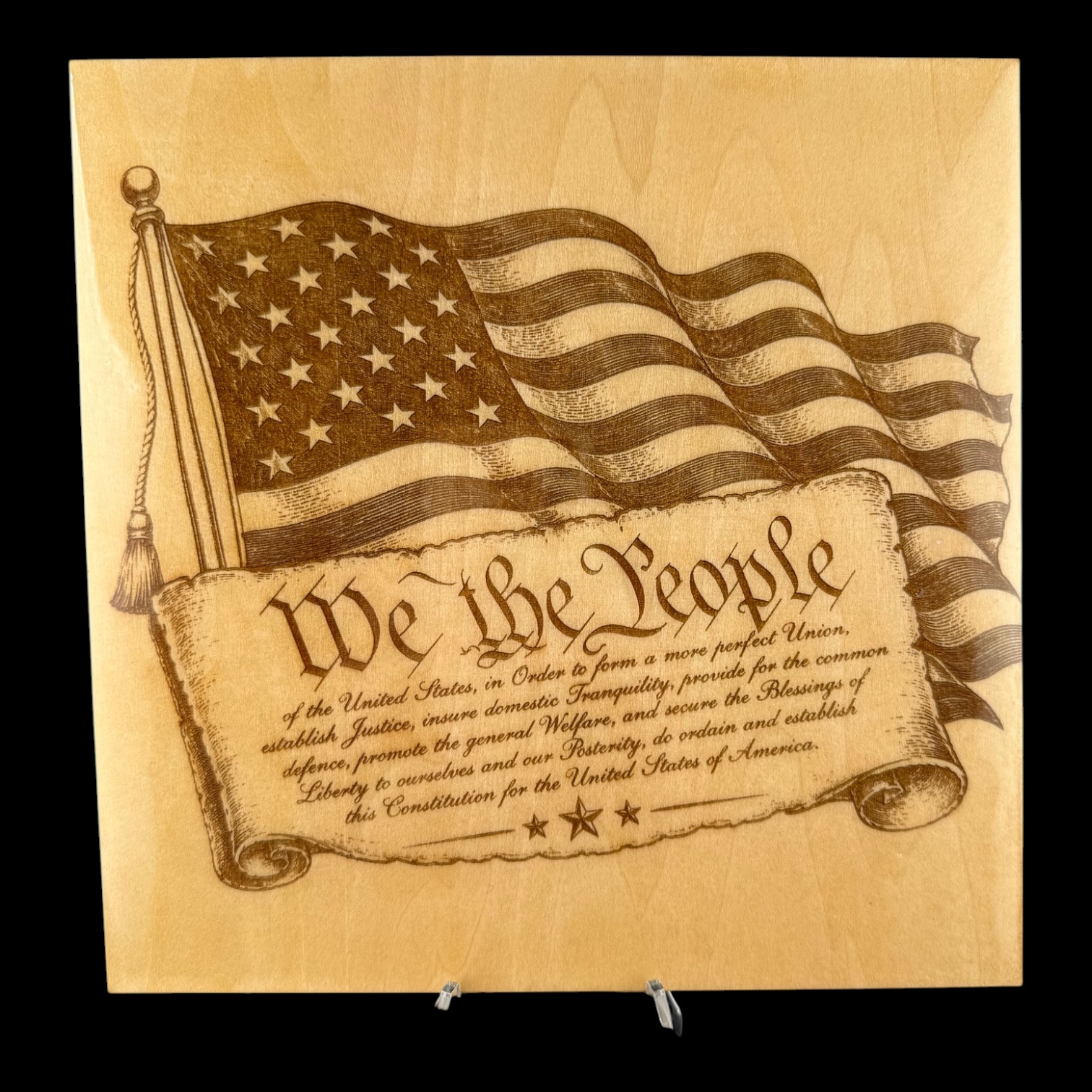 We The People Wooden Sign | Constitution Wall Art | American Flag Decor | Patriotic Engraved Wood Plaque | Founding Fathers Gift 8 by 8