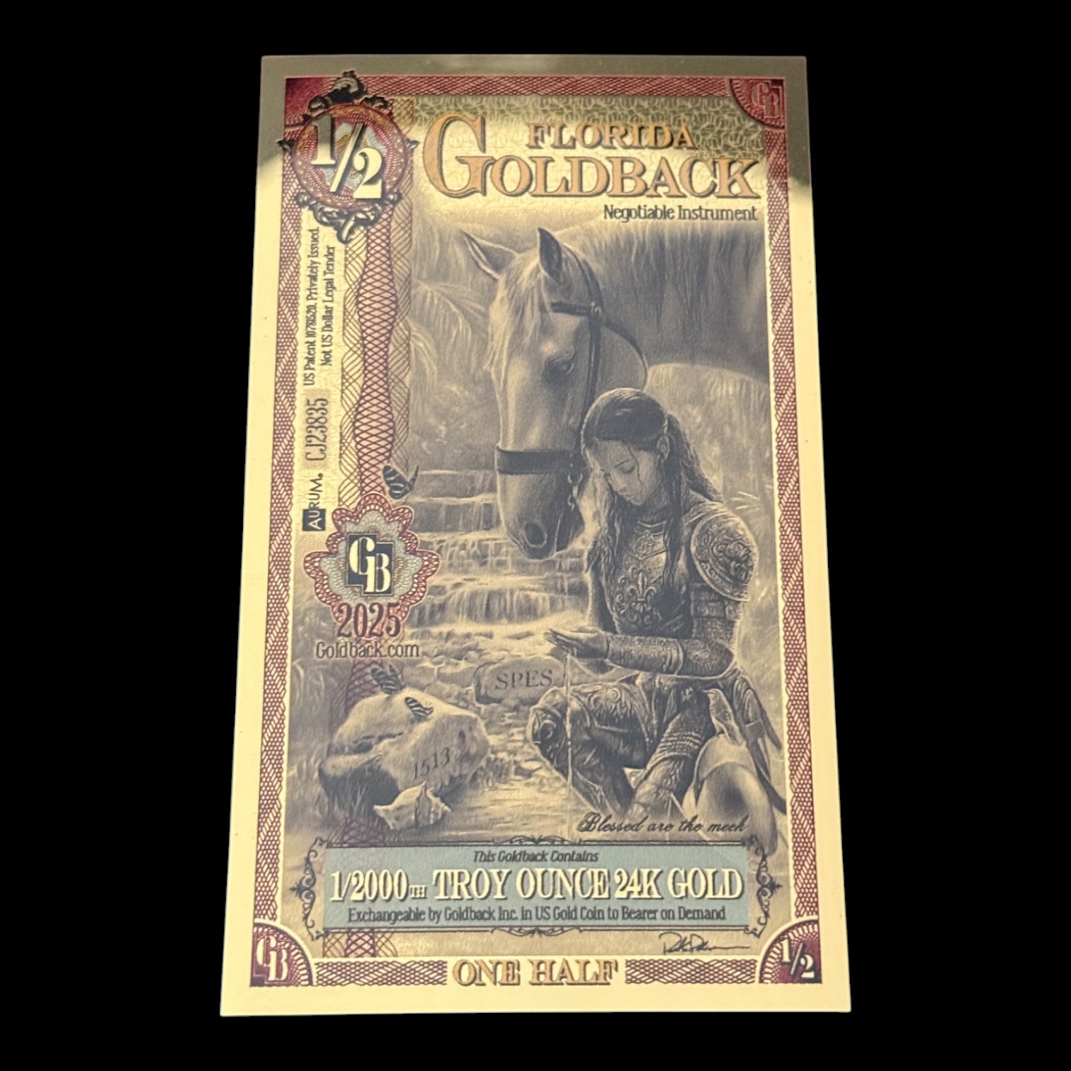 1/2 Florida GoldBack 1/2000th Troy Ounce 24K Gold
