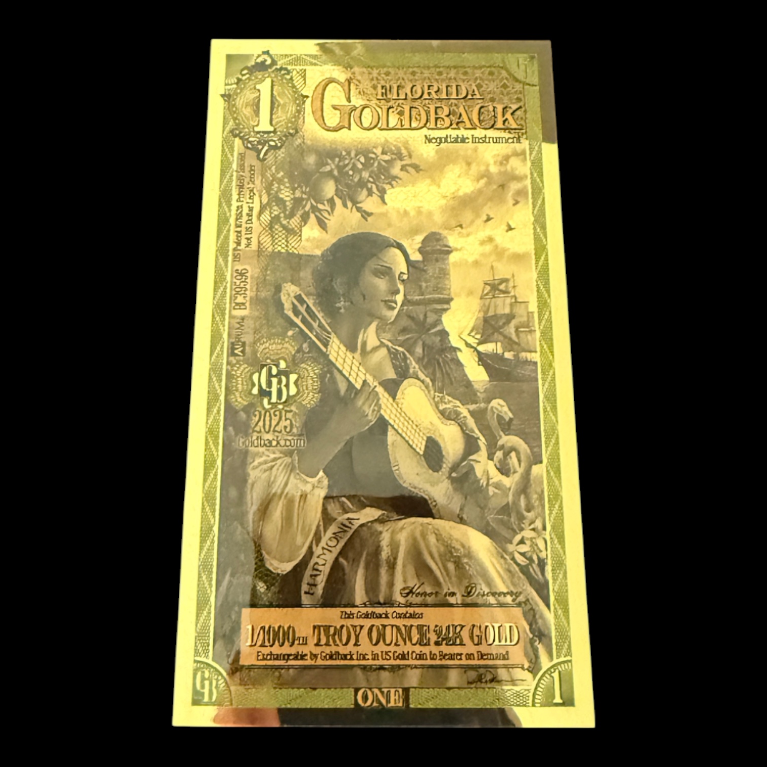 1 Florida GoldBack 1/1000th Troy Ounce 24K Gold