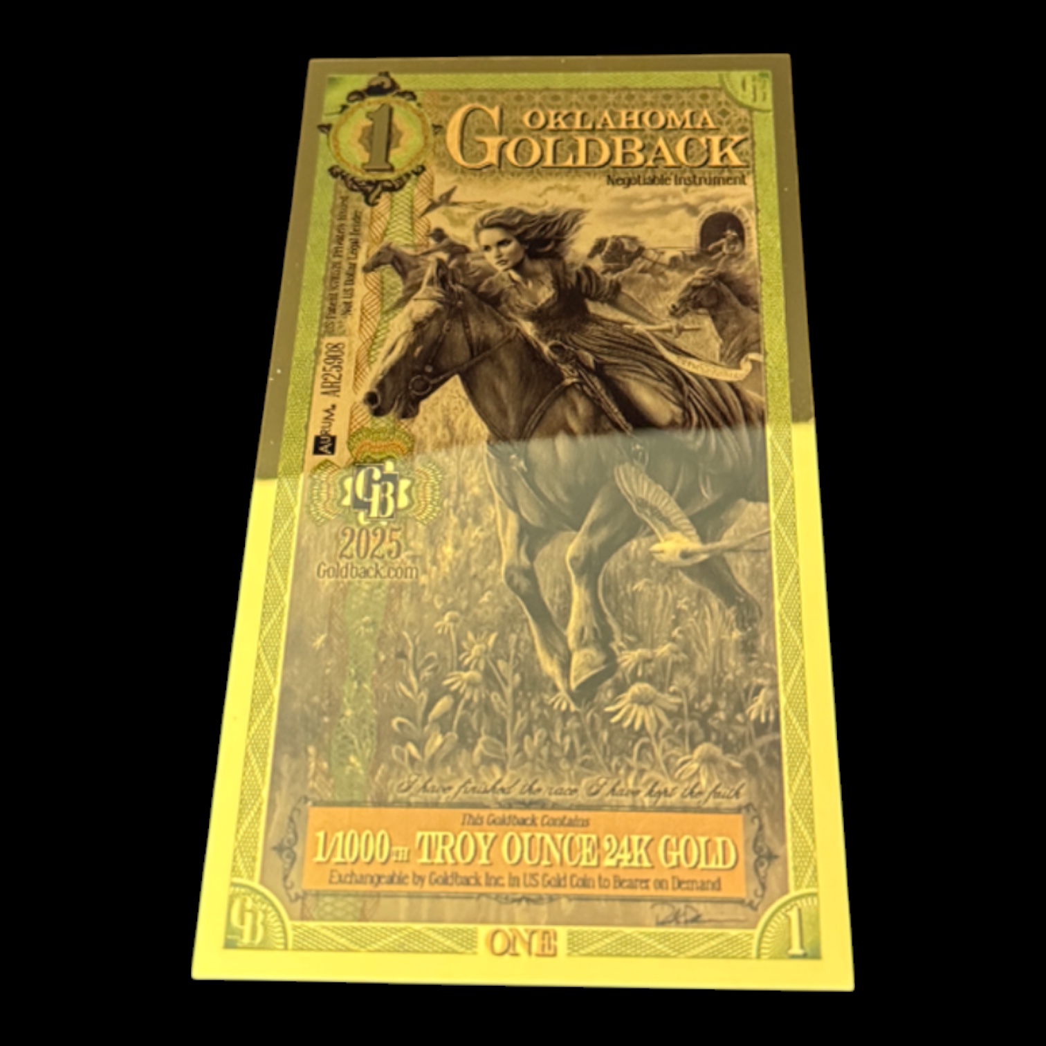 1 Oklahoma GoldBack 1/1000th Troy Ounce 24K Gold