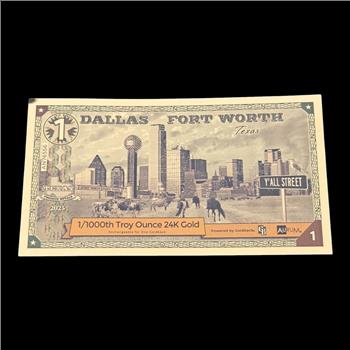 1 Dallas/Fort Worth GoldBack 1/1000th Troy Ounce 24K Gold