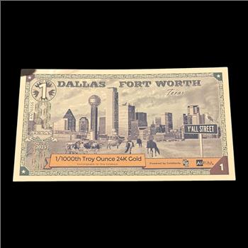 1 Dallas/Fort Worth GoldBack 1/1000th Troy Ounce 24K Gold