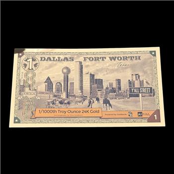 1 Dallas/Fort Worth GoldBack 1/1000th Troy Ounce 24K Gold