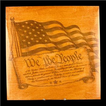 We The People Wooden Sign | Constitution Wall Art | American Flag Decor | Patriotic Engraved Wood Plaque | Founding Fathers Gift 8 by 8