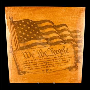 We The People Wooden Sign | Constitution Wall Art | American Flag Decor | Patriotic Engraved Wood Plaque | Founding Fathers Gift 8 by 8