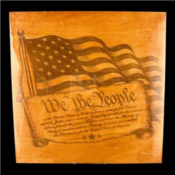 We The People Wooden Sign | Constitution Wall Art | American Flag Decor | Patriotic Engraved Wood Plaque | Founding Fathers Gift 8 by 8