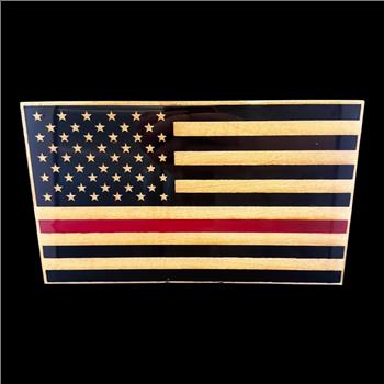 Thin Red Line American Flag Wood Sign | Firefighter Flag Decor | Laser Engraved Patriotic Plaque | Firefighter Gift | First Responder Wall Art