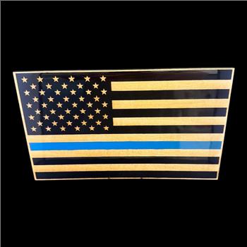 Thin Blue Line American Flag Wood Sign | Police Flag Decor | Laser Engraved Patriotic Plaque | Law Enforcement Gift | First Responder Wall Art