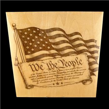 We The People Wooden Sign | Constitution Wall Art | American Flag Decor | Patriotic Engraved Wood Plaque | Founding Fathers Gift 8 by 8