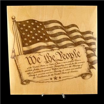 We The People Wooden Sign | Constitution Wall Art | American Flag Decor | Patriotic Engraved Wood Plaque | Founding Fathers Gift 8 by 8