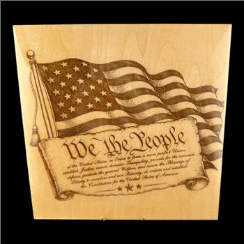 We The People Wooden Sign | Constitution Wall Art | American Flag Decor | Patriotic Engraved Wood Plaque | Founding Fathers Gift 8 by 8