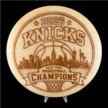New York Basketball Champions 2026 Wooden Sign | NYC Skyline Engraved Wall Art | Championship Fan Gift | Basketball Decor Round Wood Plaque