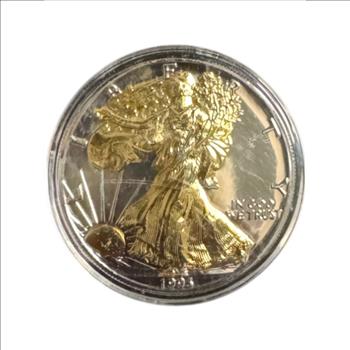 1993 Silver American Eagle Dollar with Gold Plated Detail