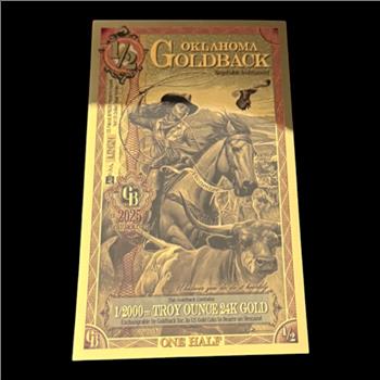 1/2 Oklahoma GoldBack 1/2000th Troy Ounce 24K Gold