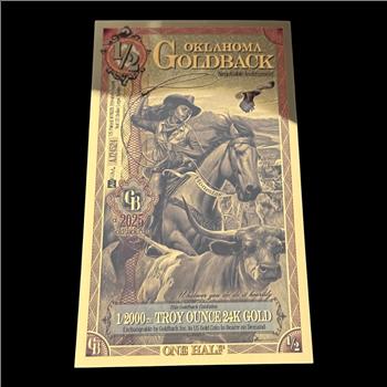 1/2 Oklahoma GoldBack 1/2000th Troy Ounce 24K Gold