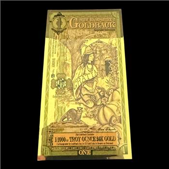1 New Hampshire GoldBack 1/1000th Troy Ounce 24K Gold