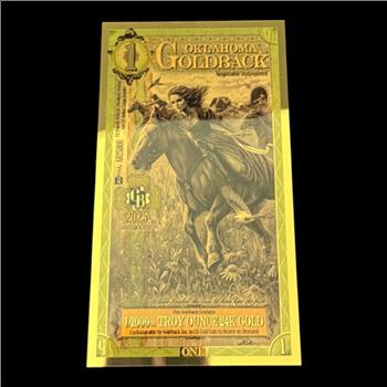 1 Oklahoma GoldBack 1/1000th Troy Ounce 24K Gold
