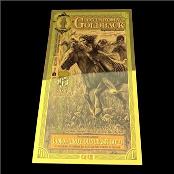 1 Oklahoma GoldBack 1/1000th Troy Ounce 24K Gold