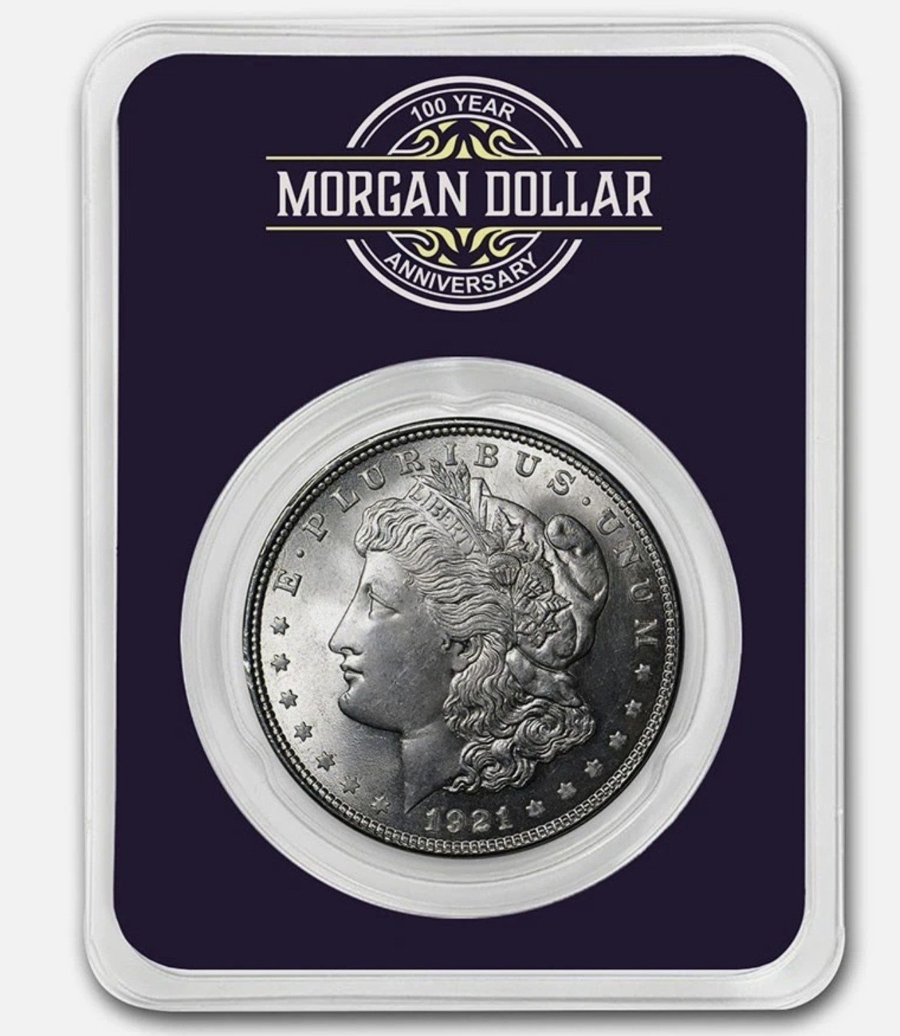1921 Morgan Silver Dollar BU Coin 100th Anniversary Card - 1921-2021 TEP Holder
