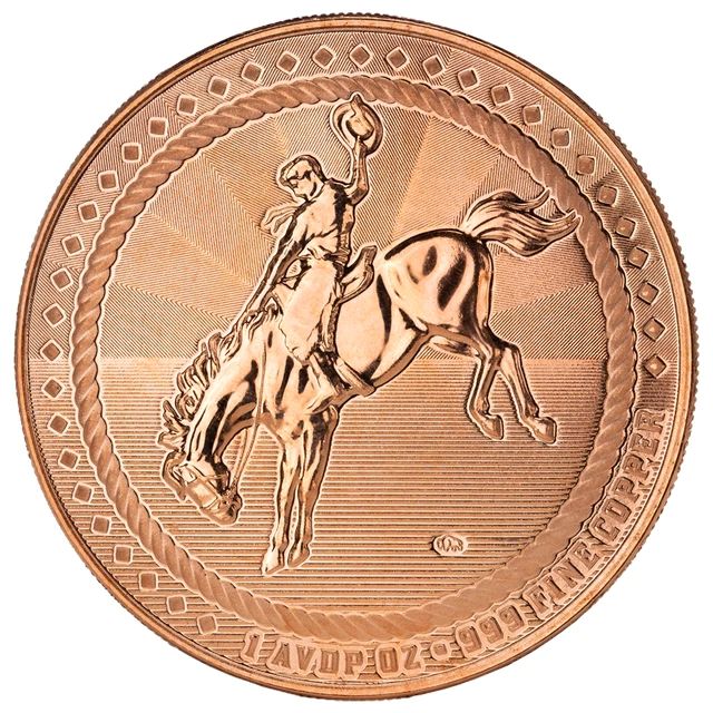 1 oz Copper Cowboy Rounds w/Buffalo Privy .999 Copper BU