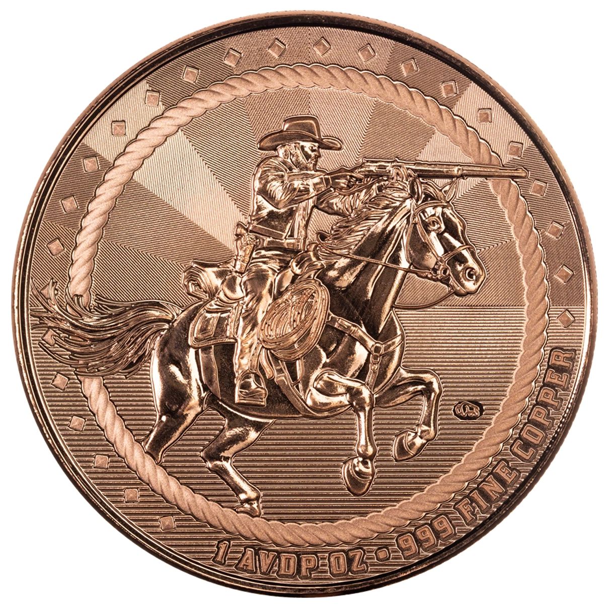 1 oz Copper Cowboy Rifleman Rounds w/Buffalo Privy .999 Copper BU 