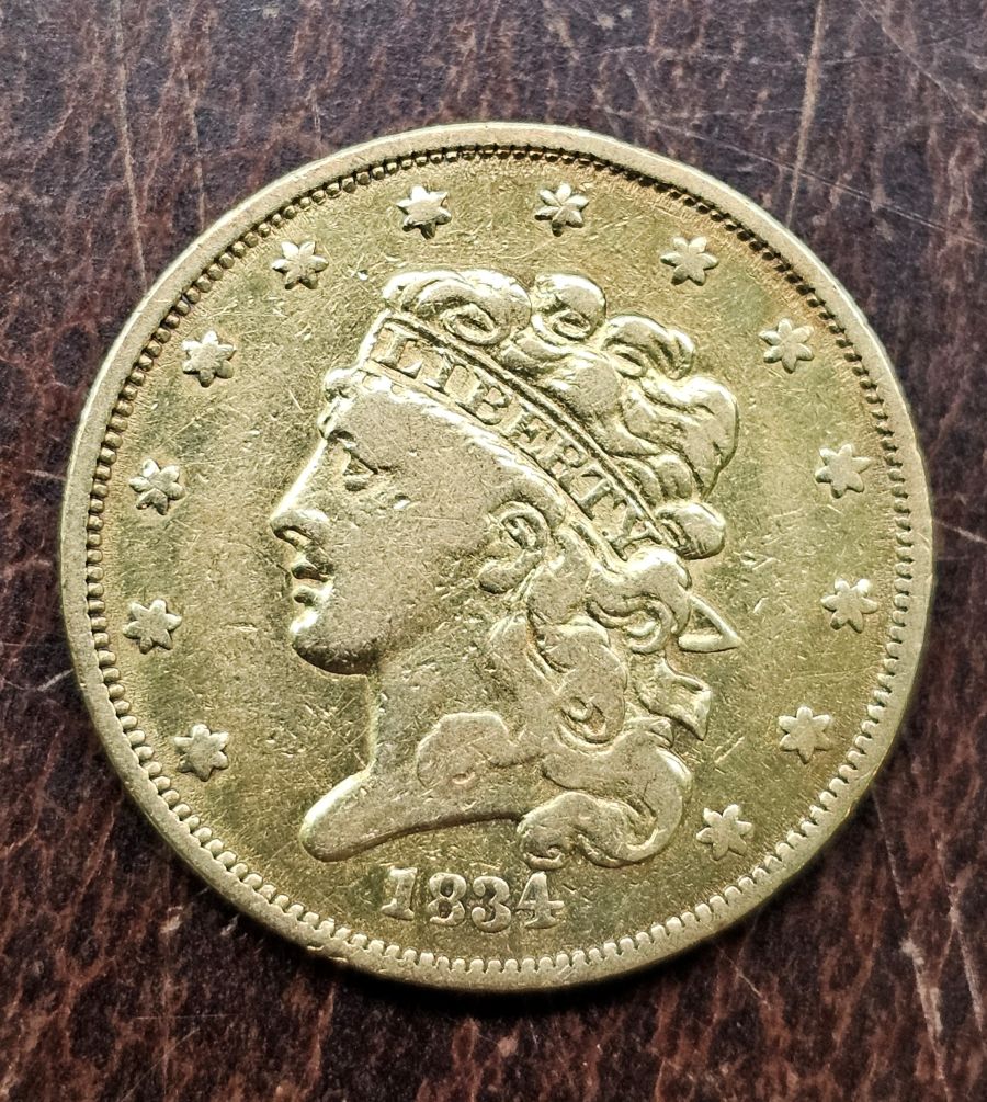 1834 $5 Gold Classic Head Half Eagle Plain 4 VF - VERY FINE - CLEANED - GRAB A PIECE OF US HISTORY