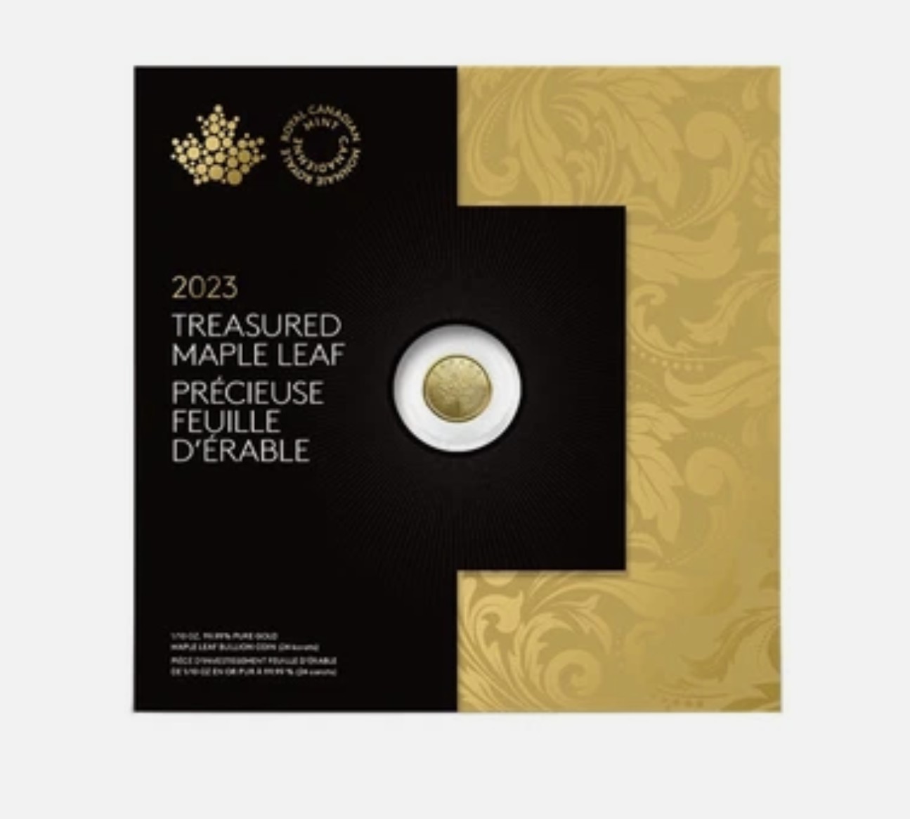2023 Canada 1/10 oz Treasured Gold Maple Leaf .9999 Premium Gold Coin - Card