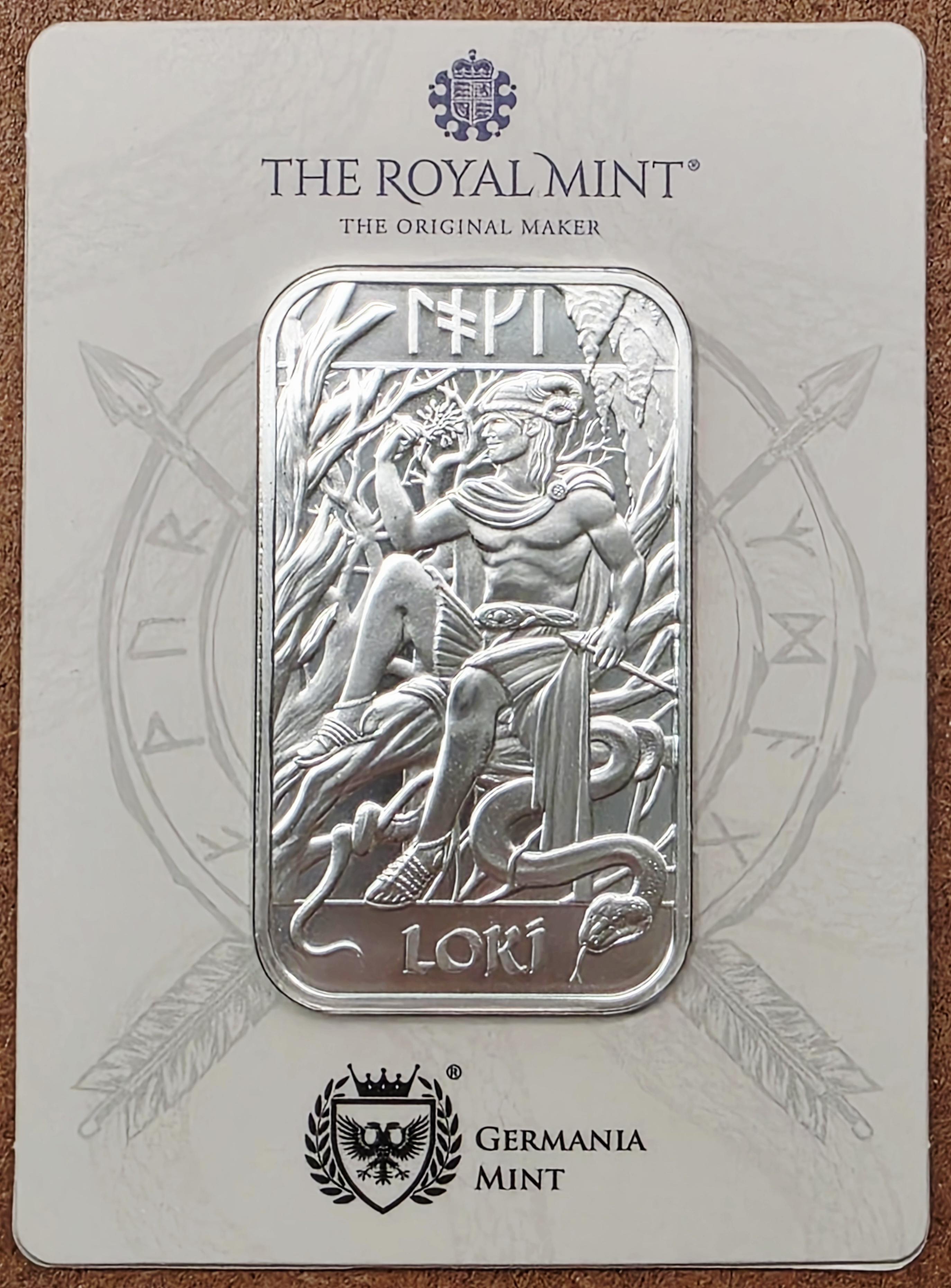 1 oz Silver Bar - The Royal Mint & Germania Mint Norse Gods: Loki