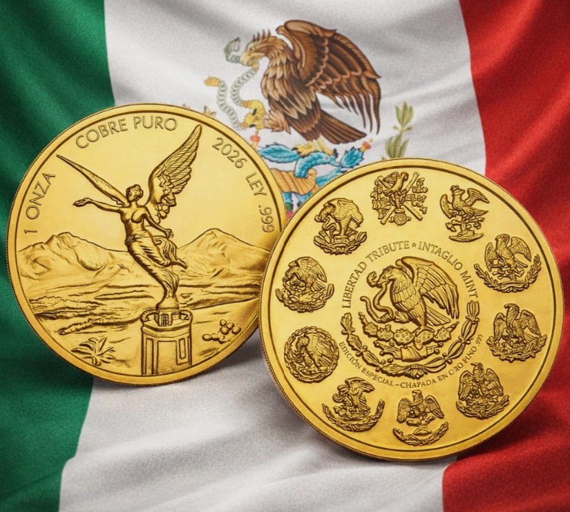 2026 Mexico Libertad Tribute 1 oz Copper Round 24K Gold Gilded W/Mint Capsule