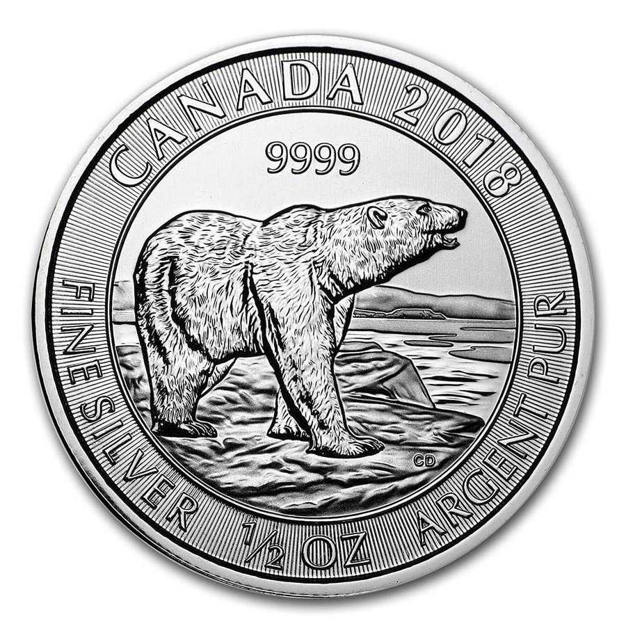 2018 Canada 1/2 oz .9999 Fine Silver Polar Bear BU