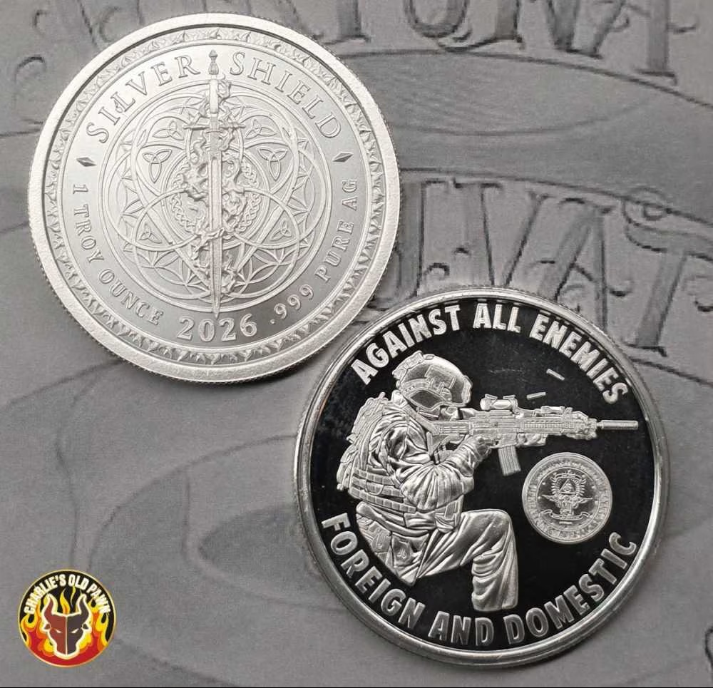2026 Against All Enemies 1 oz .999 Fine Silver Shield Round BU