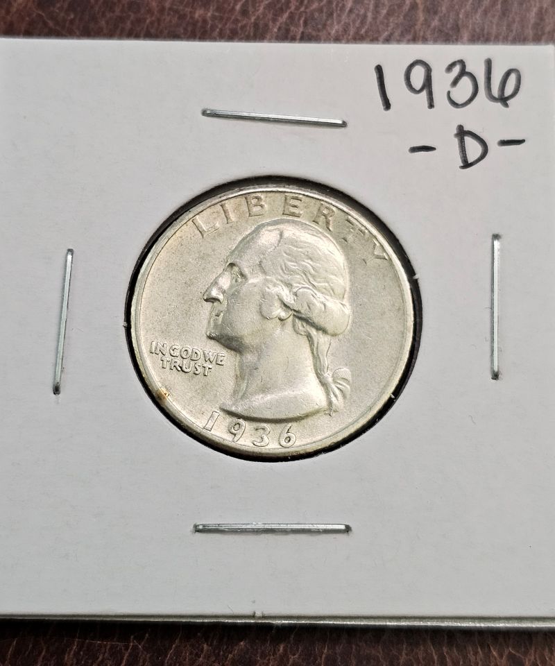 1936-D George Washington Silver Quarter - 25c US Coin - AU++