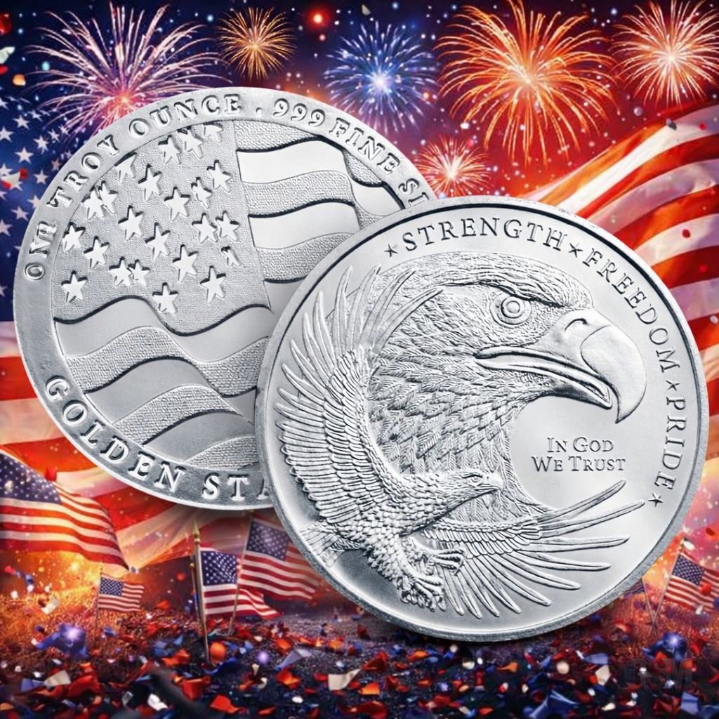 1 oz Silver Double Eagle & Flag Strength-Freedom-Pride .999 Silver Round BU
