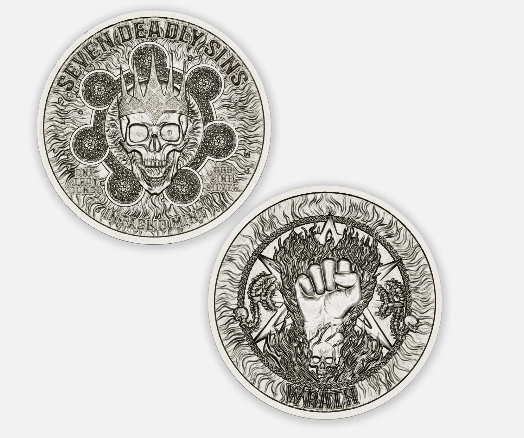 Seven Deadly Sins - Wrath - 1 oz Silver Pure .999 Silver Round BU