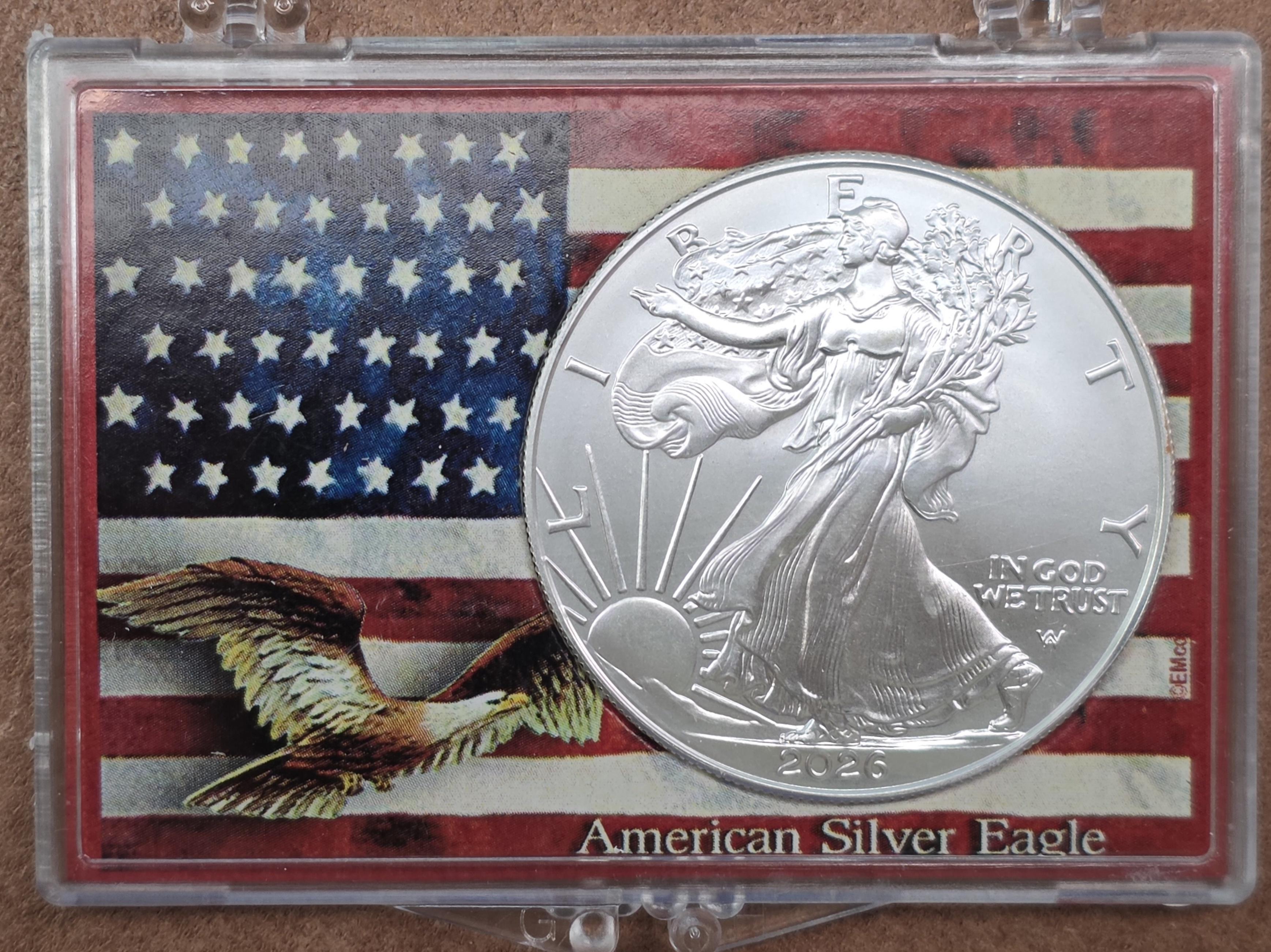 2026 1 oz American Silver Eagle BU w/American Flag Coin Holder