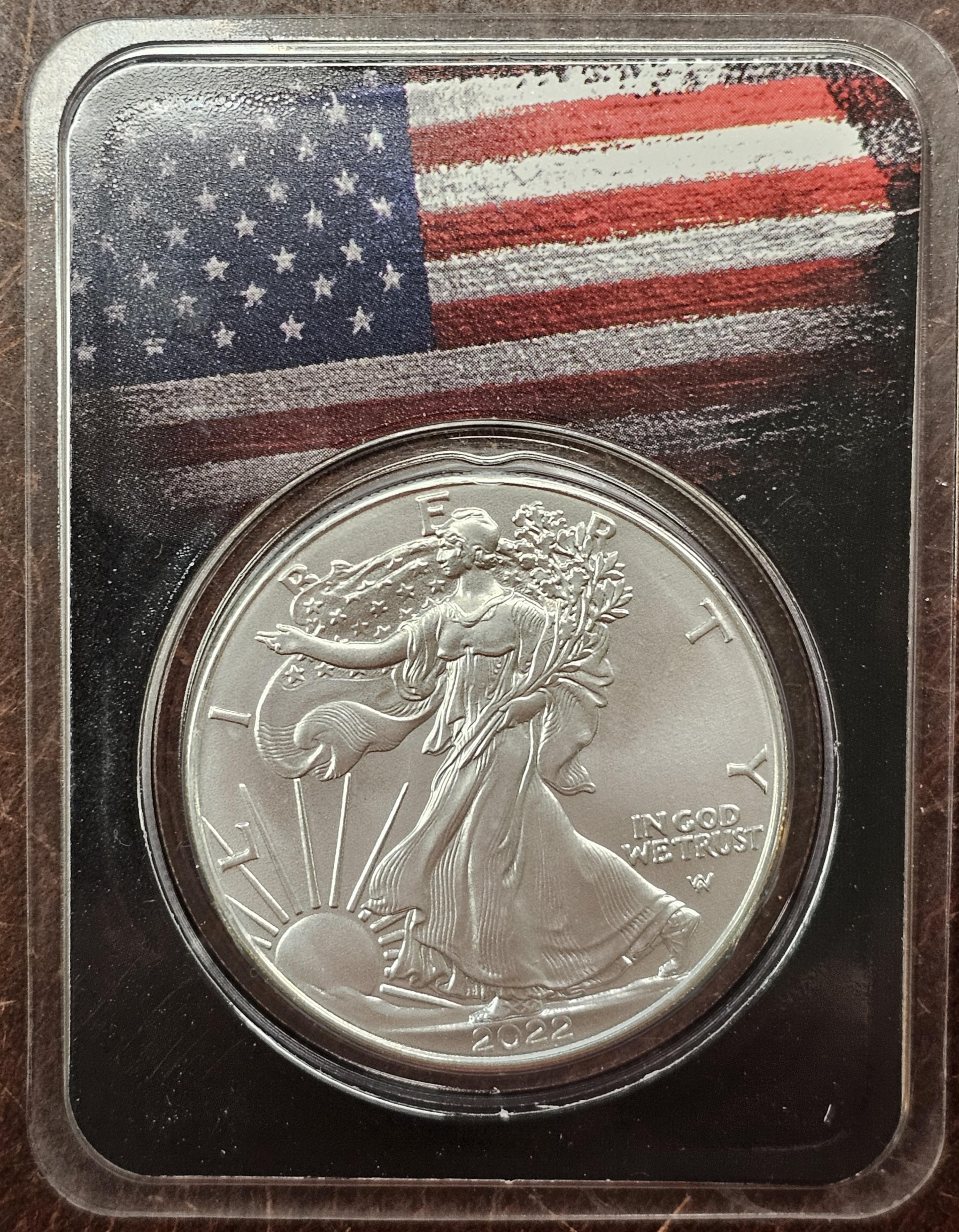 2022 1 oz Silver Eagle w/American Flag, Black Card, In TEP