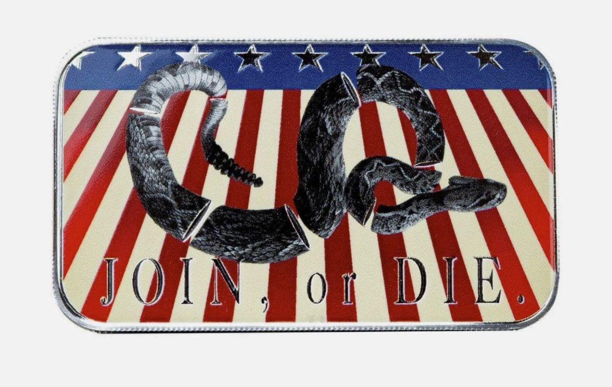 1 oz Silver Bar Join or Die Snake Colorized .999 Silver Bullion Bar BU