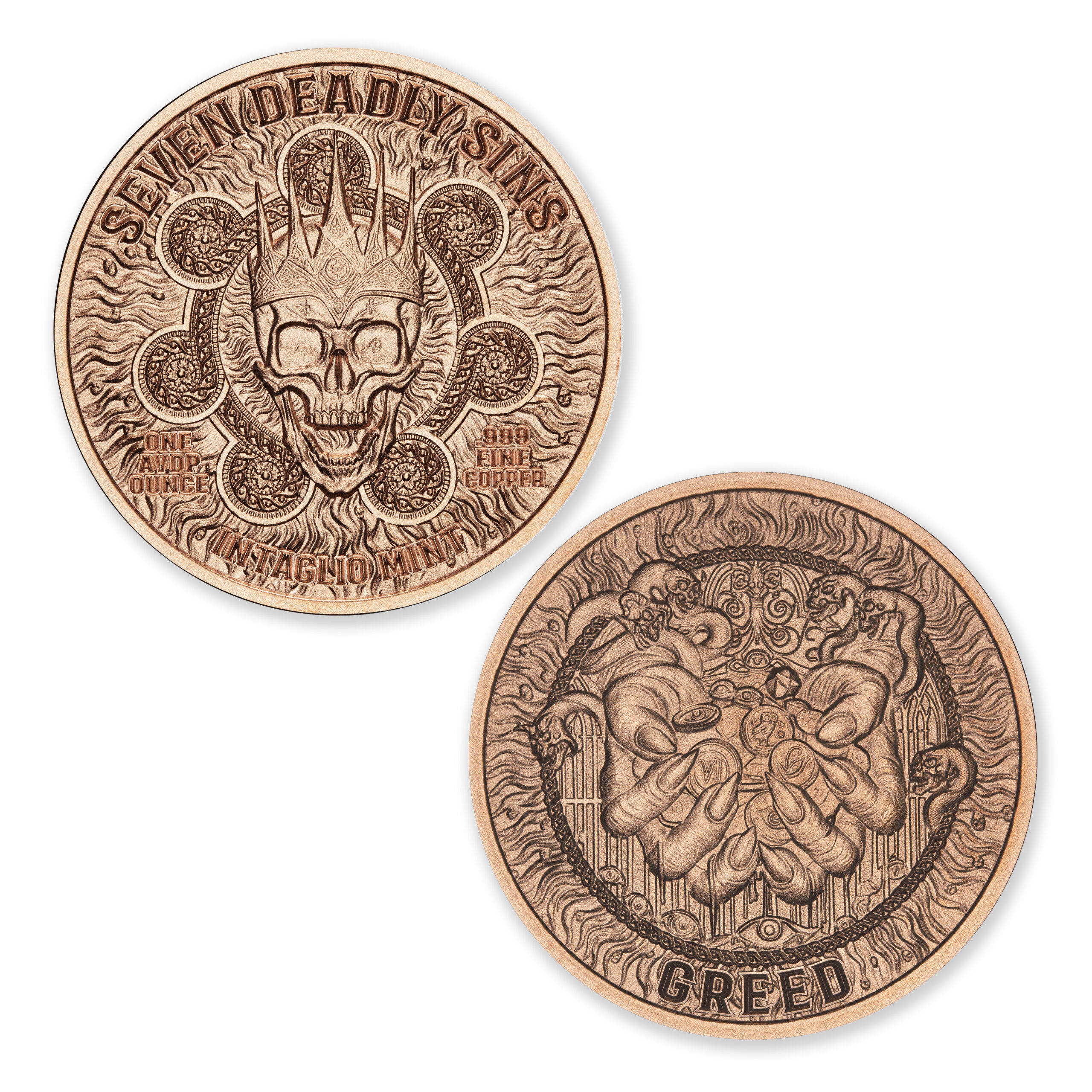 Greed – 1 AVDP Oz .999 Fine Copper Round | Seven Deadly Sins Series